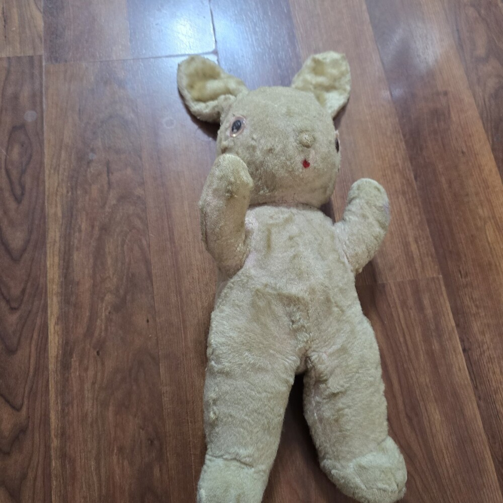 Vintage 1950s Floppy Ears Bunny Rabbit Plush Beige Cream Red Mouth 19" READ